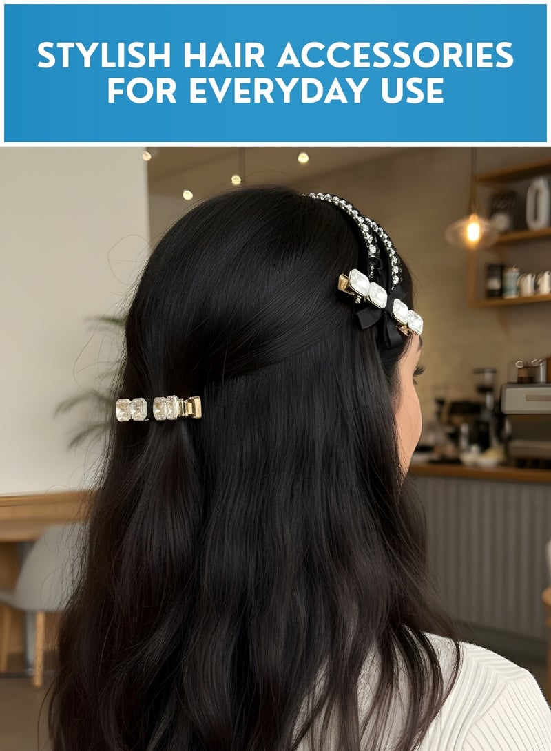 طوق رأس مرصع بالكريستال للنساء مع مشابك شعر متناسقة - طقم إكسسوارات شعر مرصع بأحجار الراين لحفلات الزفاف والمناسبات الاحتفالية، طوق شعر فاخر مرصع بالأحجار لحفلات الزفاف والحفلات والمناسبات الاحتفالية - Image 5